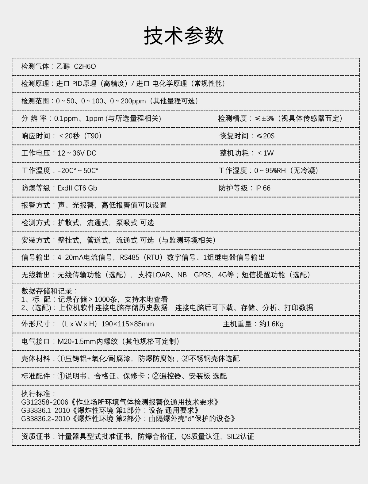 固定分體式乙醇檢測儀