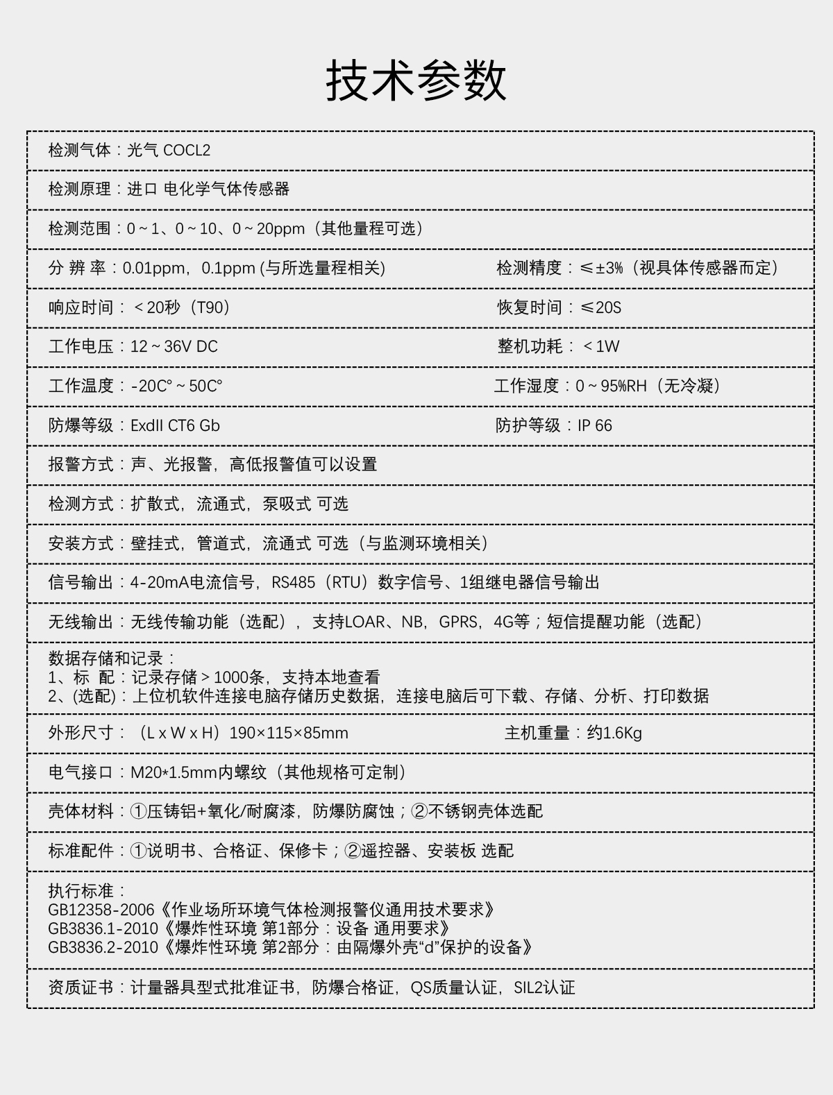 固定分體式光氣檢測儀